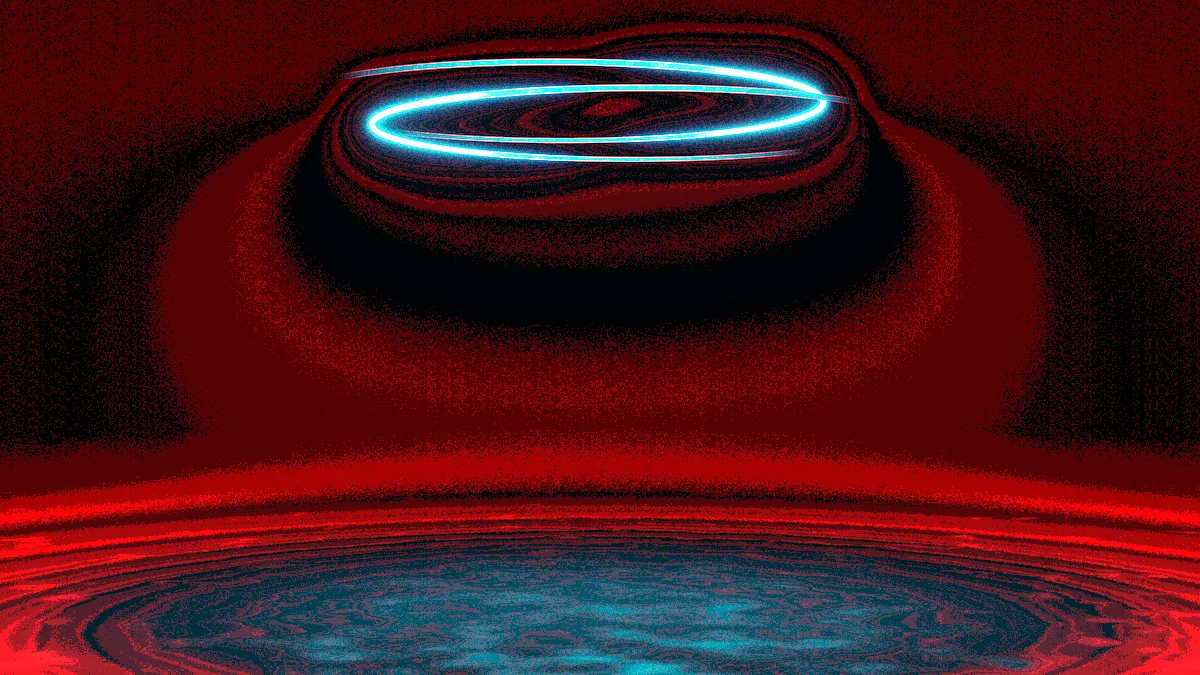 Un anneau bleu qui pulse sur une surface sombre, l'anneau de détection étendue.