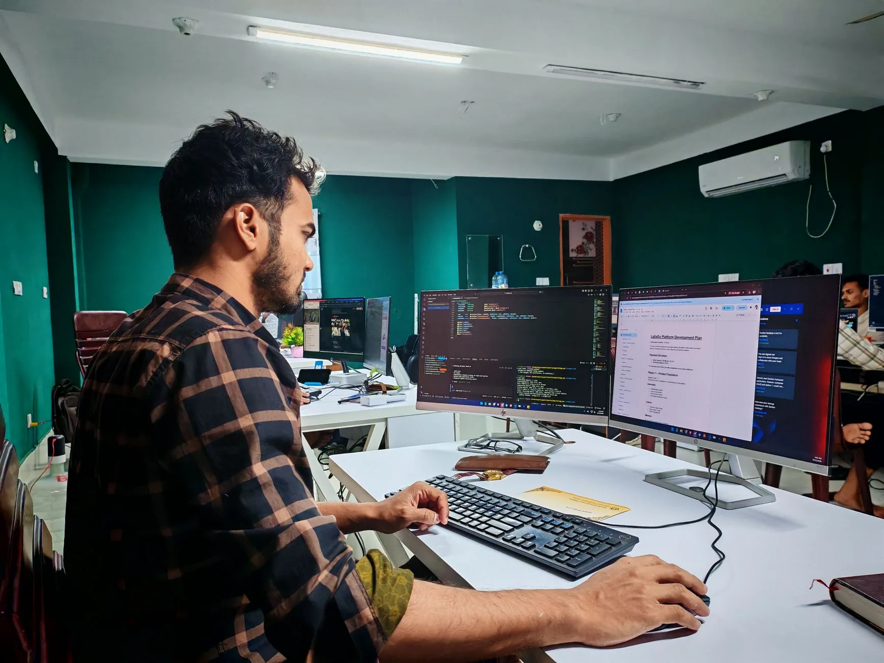 Cybersecurity operations center, monitors displaying threats, cryptosystem virus identification and neutralization.