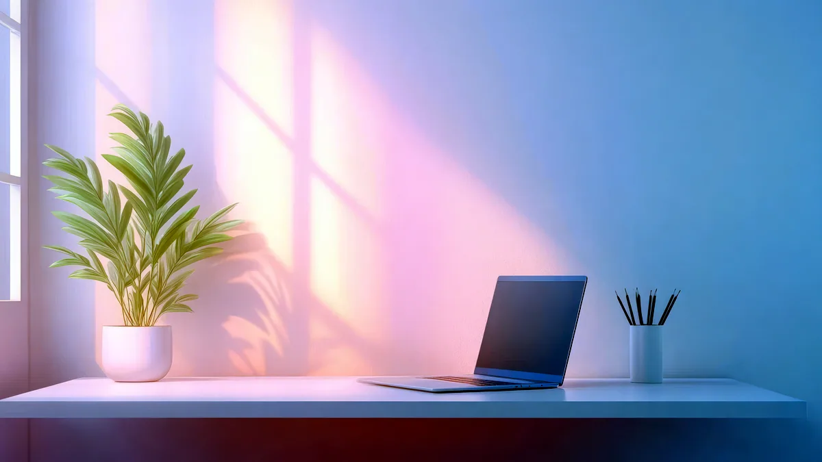 Une lumière bleue douce sur un bureau épuré, le regard honnête posé sur le système.