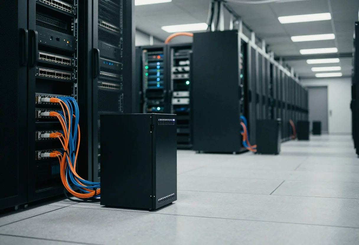 Data center with network appliances securing internet traffic, IPv4/IPv6 cybersecurity.